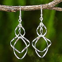 Sterling silver dangle earrings, 'Whirling WInd' - Hand Crafted Sterling Silver 925 Dangle Style Earrings