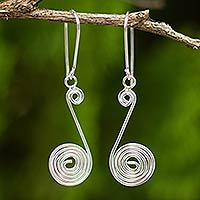 Sterling silver dangle earrings, 'Young Fronds' - Handmade Sterling Silver Dangle Earrings from Thailand