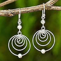 Sterling silver dangle earrings, 'Point A' - Modern Sterling Silver Dangle Earrings with Spiral Motif