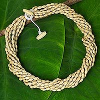 Wood beaded torsade necklace,