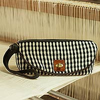 Cotton and leather accent wristlet bag Lucky Domino Thailand