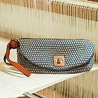 Cotton and leather accent wristlet bag Lucky Dok Pi Kul Thailand