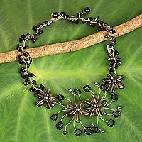 Smoky quartz and onyx beaded necklace,