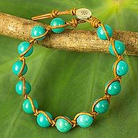 Calcite and leather beaded bracelet,