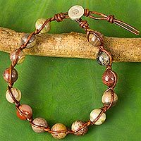 Agate and leather beaded bracelet,