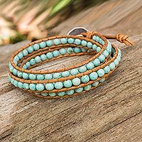 Serpentine and leather wrap bracelet,
