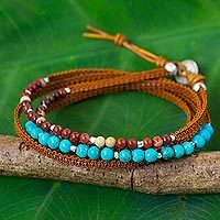 Jasper and leather wrap bracelet,