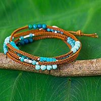 Multi gemstone leather wrap bracelet,