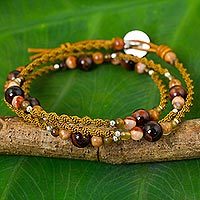 Agate and leather wrap bracelet,