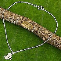 Sterling silver anklet, 'Kitty Cat Charm' - Cat Theme Thai Artisan Crafted Sterling Silver Anklet