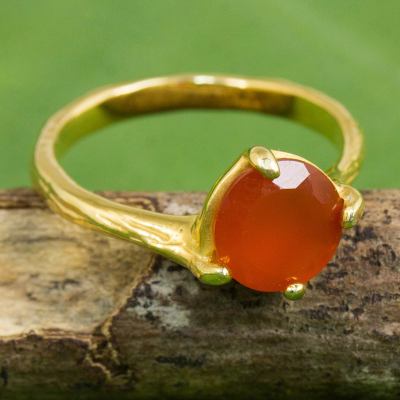 Hand Crafted Carnelian and Gold Plated Ring from Thailand