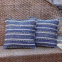 Cotton cushion covers Blue Hmong Charm pair Thailand