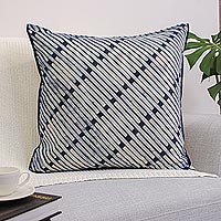 Cotton cushion cover Blue Bamboo Lattice Thailand