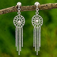 Sterling silver chandelier earrings, 'Moonbeam Cascade' - Thai Chandelier Earrings Handcrafted in Polished 925 Silver