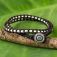 Silver and polyester wrap bracelet,