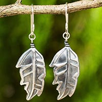 Sterling silver dangle earrings, 'Exotic Leaf' - Thai Exotic Leaf Earrings Handmade in 925 Sterling Silver