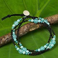 Quartz and serpentine wrap bracelet,