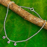 Amethyst anklet, 'Light' - Thai Amethyst and Sterling Silver Artisan Crafted Anklet