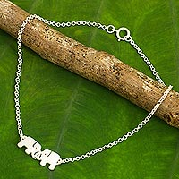 Thai Sterling Silver Anklet with a Twin Elephants Charm,'Elephant Friendship'