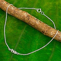 Sterling silver anklet, 'Infinity Knots - Handcrafted Sterling Silver Infinity Symbol Knot Anklet