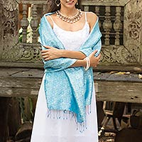 Rayon and silk blend shawl Mandarin Sky Thailand