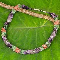 Amethyst and quartz beaded necklace,