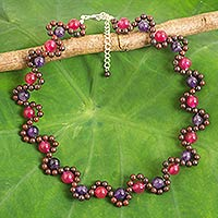 Multi-gemstone beaded necklace, 'Fuchsia Mist' - Handmade Multi-gemstone Beaded Necklace from Thailand