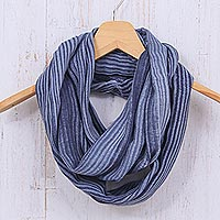 Cotton infinity scarf, 'Foggy Night' - Dark Blue and White 100% Cotton Infinity Scarf from Thailand