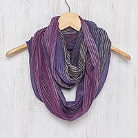 Cotton infinity scarf, 'Radiant Horizon' - Colorful 100% Cotton Hand Woven Infinity Scarf from Thailand