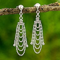 Sterling silver waterfall earrings, 'Grand Dame' - Thai Artisan Crafted Sterling Silver Waterfall Earrings