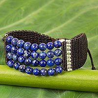 Lapis lazuli and silver beaded cord bracelet,