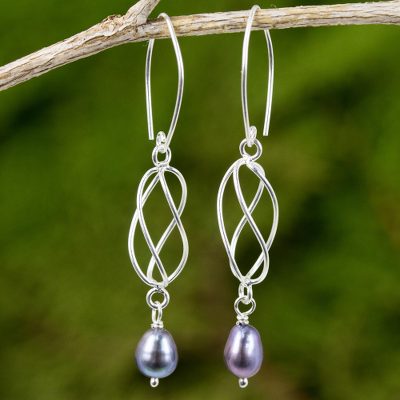 Cultured pearl dangle earrings, Soft Whisper in Grey