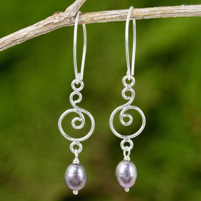 Cultured pearl and sterling silver dangle earrings, Morning Sweet in Grey