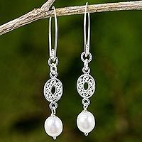Cultured pearl dangle earrings,