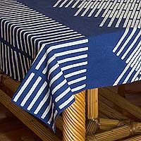 Cotton batik tablecloth Blue Bamboo 59x59 inch Thailand