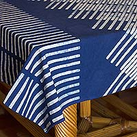 Cotton batik tablecloth Blue Bamboo 79x59 inch Thailand