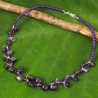 Amethyst beaded necklace, 'Natural Signature' - Purple Quartz Necklace with Free-Form Amethysts