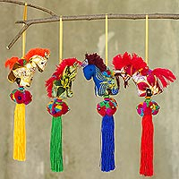Cotton ornaments, 'Happy Thai Horses' (set of 4) - Artisan Crafted Multicolor Thai Cotton Horse Ornaments (4)