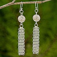 Sterling silver chandelier earrings, 'Mien Lampions' - Asian Lampion Style Earrings Artisan Crafted in 925 Silver