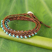 Calcite and leather braided wrap bracelet,