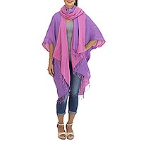 Cotton kimono jacket and scarf set, 'Blush in Purple' - Artisan Crafted Cotton Kimono Jacket and Scarf from Thailand