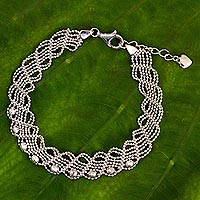 Sterling silver chain bracelet, 'Adorable Lace' - Sterling Silver Five-Strand Braided Ball Chain Bracelet