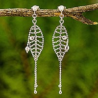 Sterling silver waterfall earrings, 'Dreamcatcher Chandeliers' - Sterling Silver Beaded Waterfall Earrings from Thailand