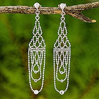 Sterling silver chandelier earrings, 'Regal Chandeliers' - Sterling Silver Beaded Chandelier Earrings from Thailand