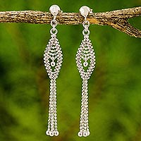 Sterling silver waterfall earrings, 'Falling Star' - Sterling Silver Beaded Waterfall Earrings from Thailand