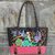 Cotton shoulder bag, 'Mandarin Tropical in Red' - Floral 100% Cotton Embroidered Handbag in Black and Red thumbail