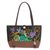 Cotton shoulder bag, 'Mandarin Tropical in Brown' - Cotton Floral Embroidered Shoulder Bag with Leather Accents (image 2a) thumbail