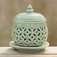 Celadon ceramic cup and saucer Cozy Mandarin Thailand