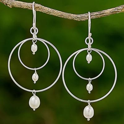 Cultured pearl dangle earrings, Moonlight Ripples