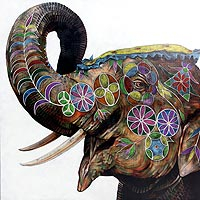 'Happy Hours I' (2015) - Original Acrylic Painting of Elephant with Pastel